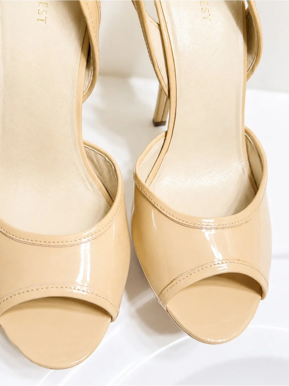 Nine West Pretta Nude Patent Peep Toe Slingback Platform Heels Size 10